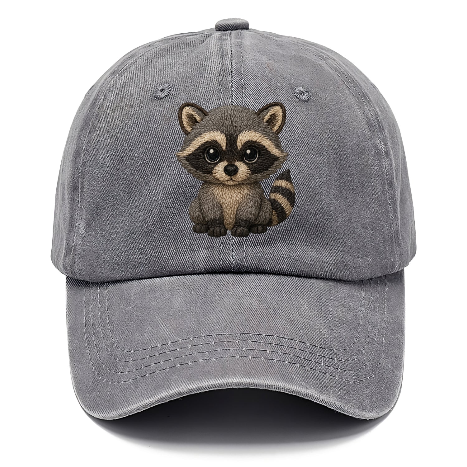 Baby Raccoon - gray fur, black mask, ringed tail, bright curious eyes, front-facing, - Classic Cap - Urban Haze(Grey)