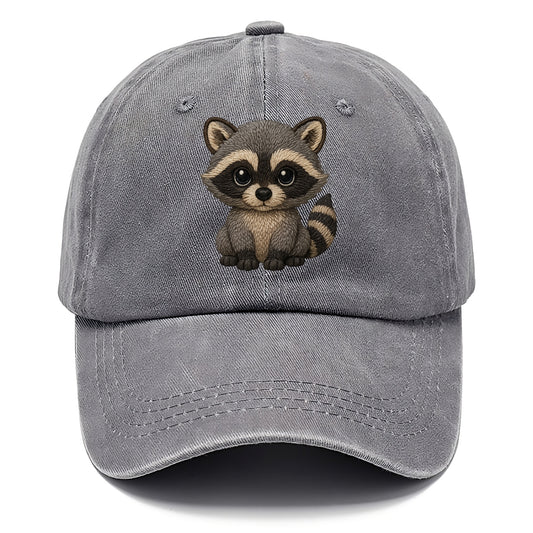 Baby Raccoon - gray fur, black mask, ringed tail, bright curious eyes, front-facing, - Classic Cap - Urban Haze(Grey)