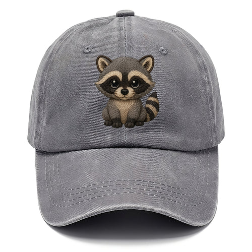 Baby Raccoon - gray fur, black mask, ringed tail, bright curious eyes, front-facing, - Classic Cap
