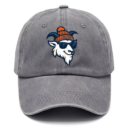 Denver Mountain Goat wearing Broncos beanie with Mile High patch and wayfarer - Classic Cap - Urban Haze(Grey)