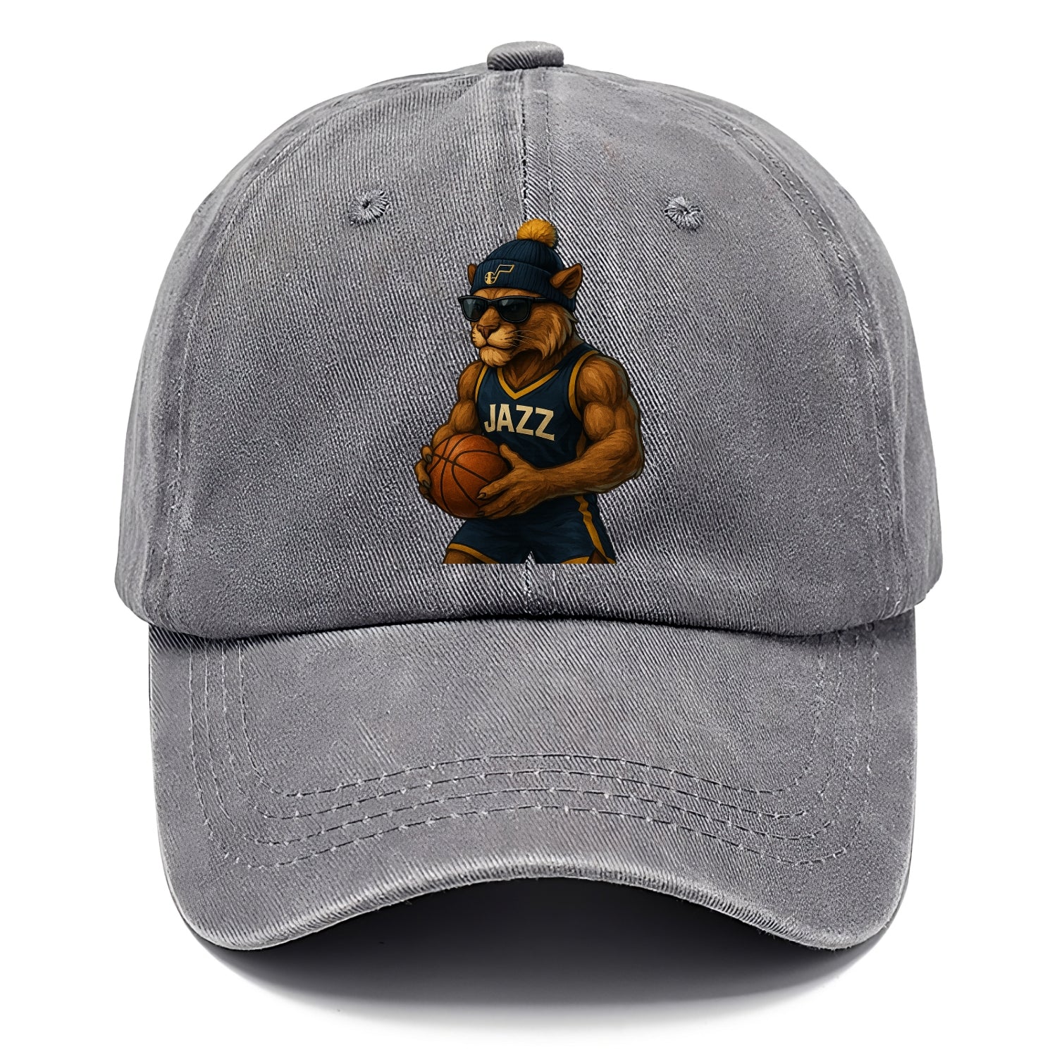 Utah Mountain Lion wearing Jazz navy and yellow beanie with music note and wayfarer - Classic Cap - Urban Haze(Grey)