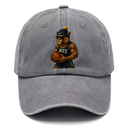 Utah Mountain Lion wearing Jazz navy and yellow beanie with music note and wayfarer - Classic Cap - Urban Haze(Grey)