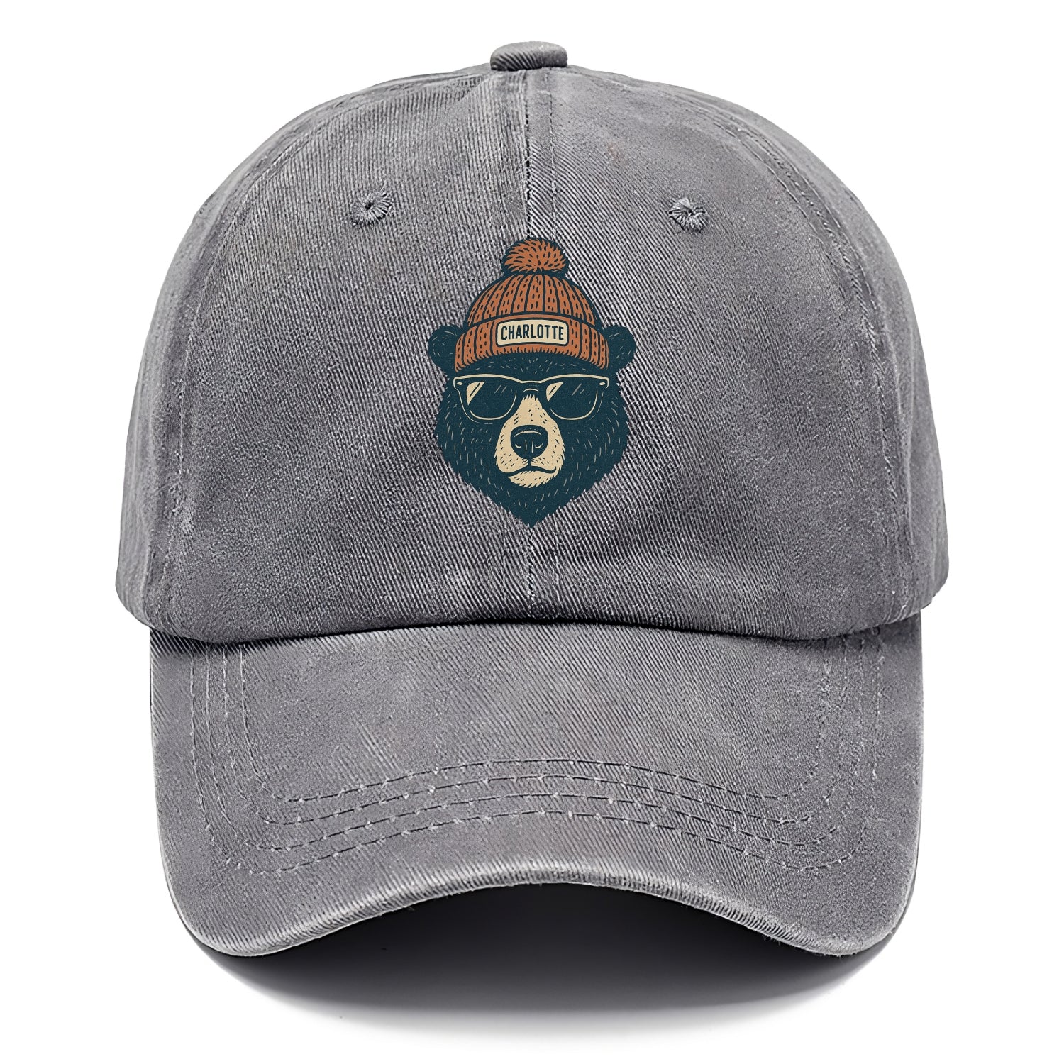 North Carolina Black Bear wearing Charlotte beanie with pom pom and wayfarer - Classic Cap - Urban Haze(Grey)