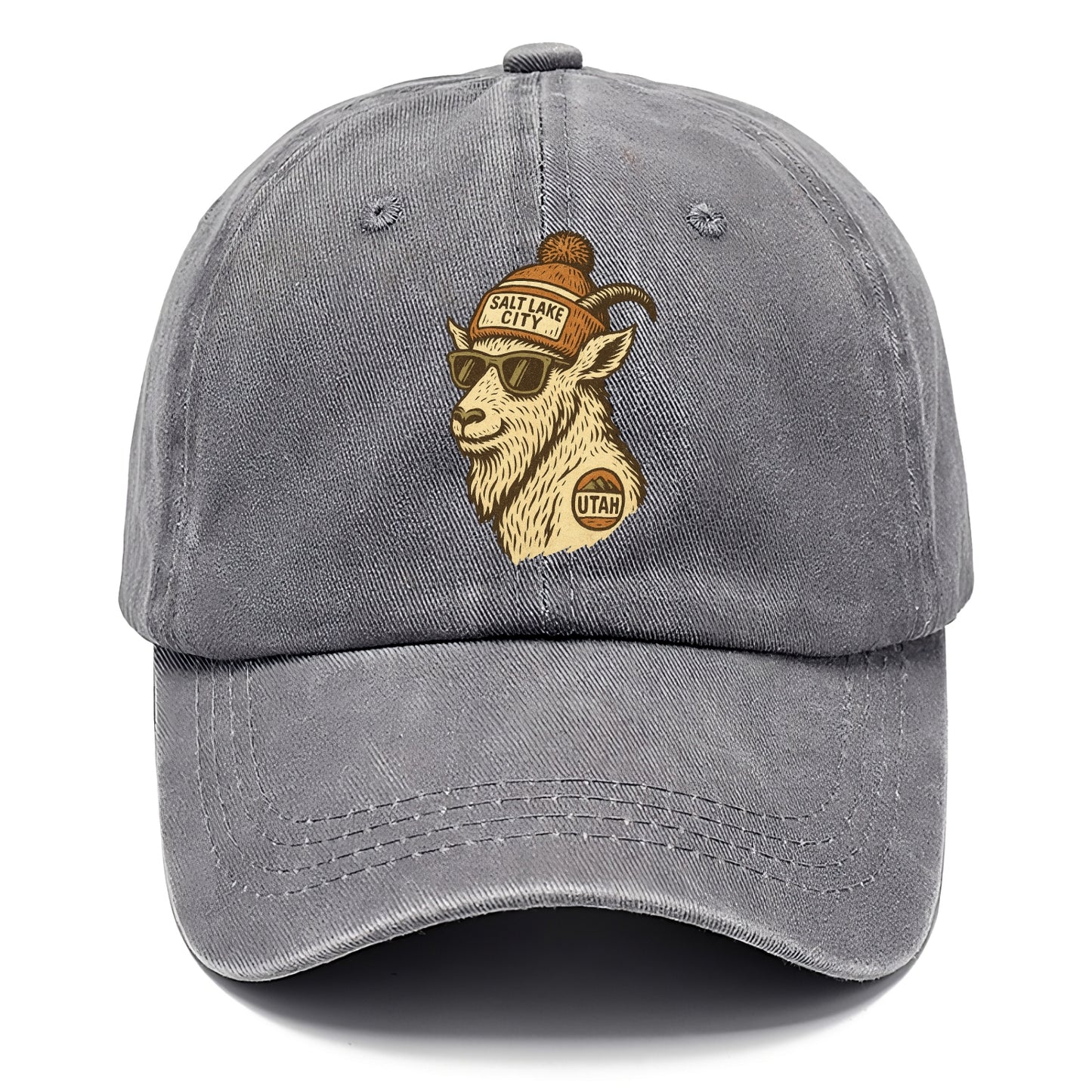 Utah Mountain Goat wearing Salt Lake City beanie with pom pom and wayfarer sunglasses - Classic Cap - Urban Haze(Grey)