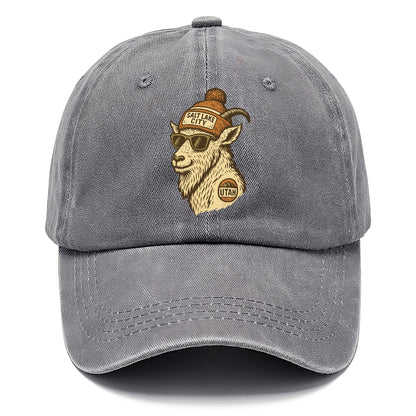 Utah Mountain Goat wearing Salt Lake City beanie with pom pom and wayfarer sunglasses - Classic Cap - Urban Haze(Grey)