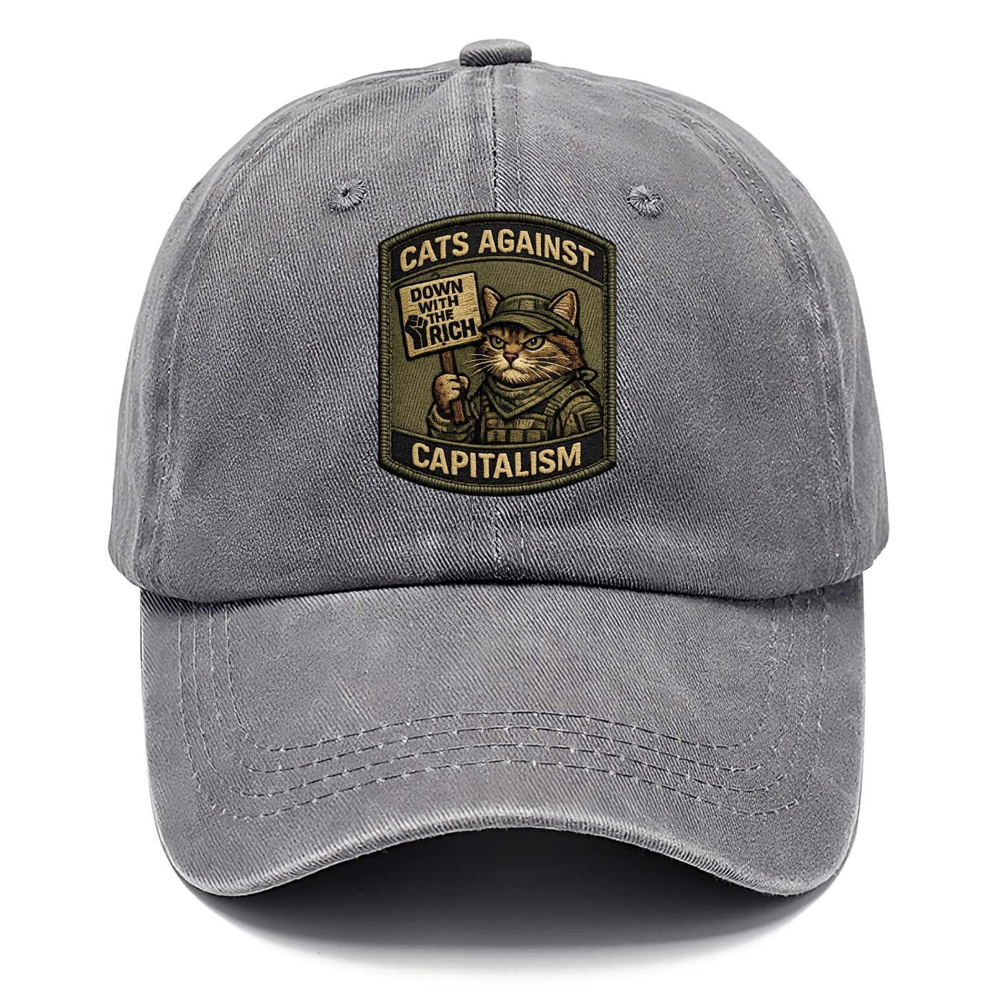CATS AGAINST CAPITALISM - cat with protest sign in red , political cat - Classic Cap - Urban Haze(Grey)
