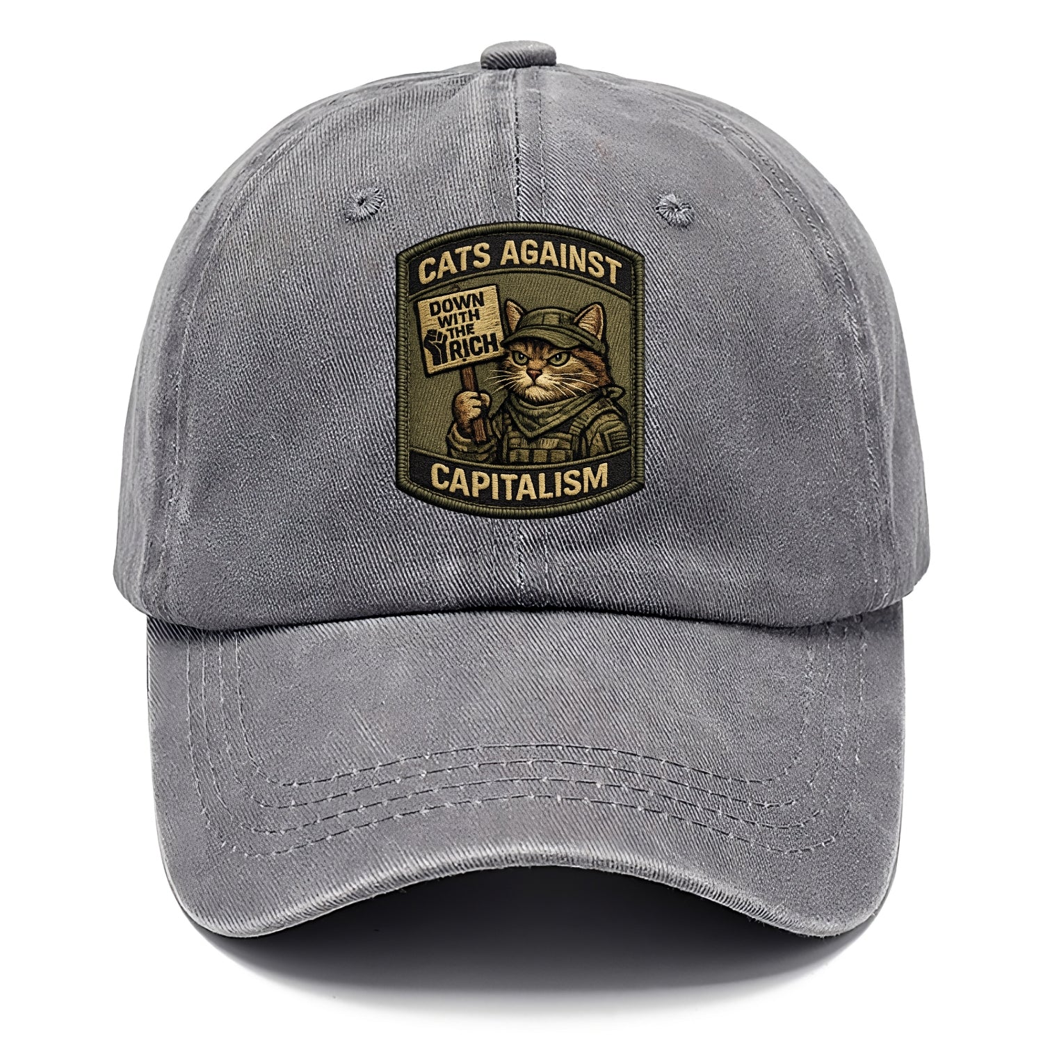 CATS AGAINST CAPITALISM - cat with protest sign in red , political cat - Classic Cap - Urban Haze(Grey)