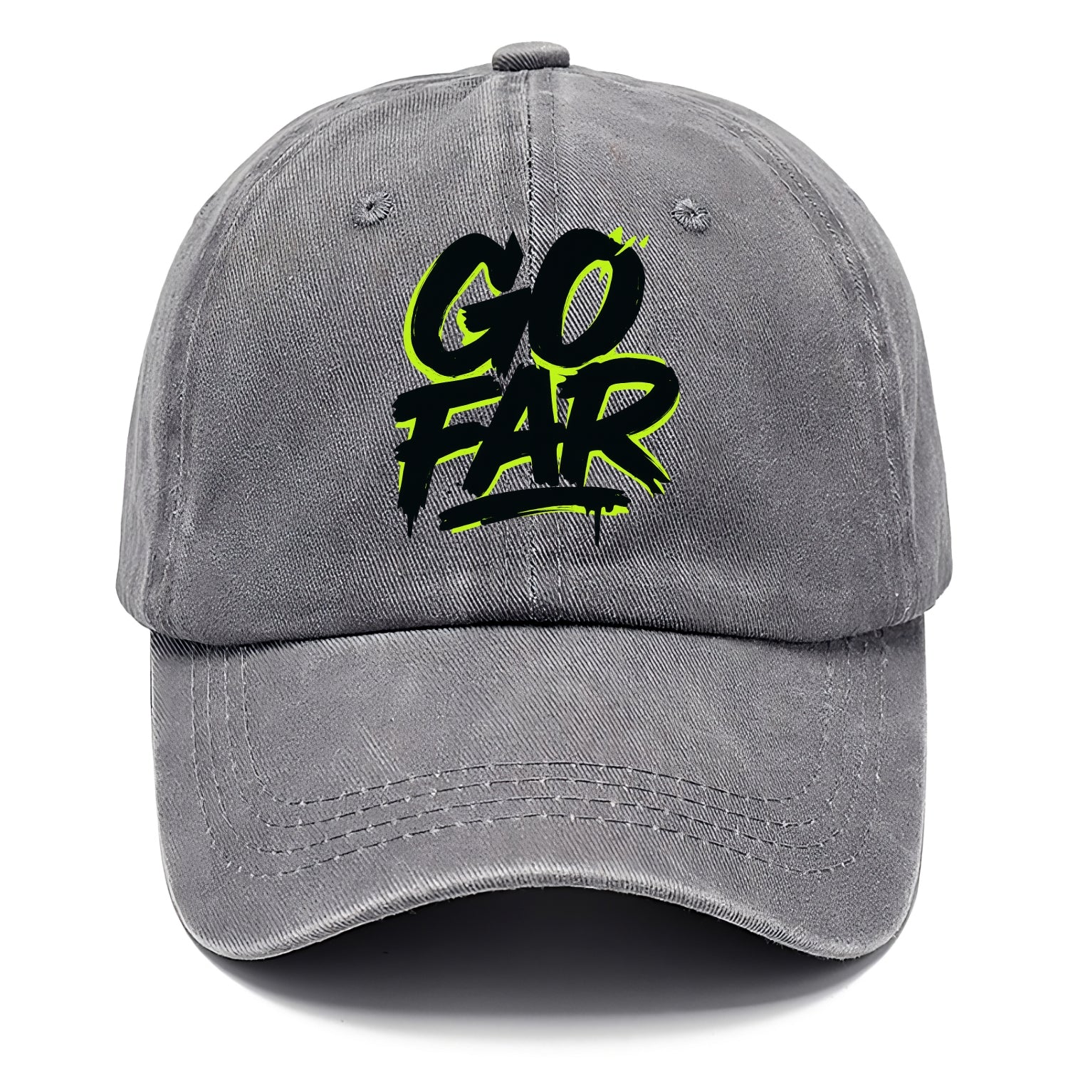 Bold typography design - "GO FAR" - distance goals, pushing limits - Classic Cap - Urban Haze(Grey)