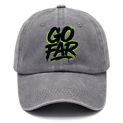 Bold typography design - "GO FAR" - distance goals, pushing limits - Classic Cap - Urban Haze(Grey)