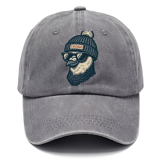 Chicago Pigeon wearing Chicago beanie with pom pom and wayfarer sunglasses - Classic Cap - Urban Haze(Grey)