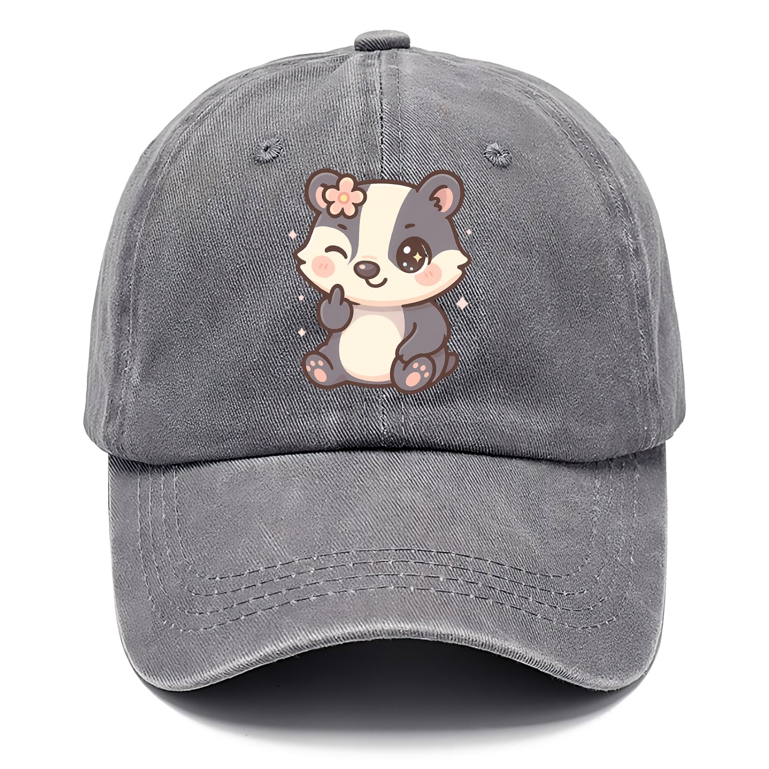 adorable badger with black and white stripes, one paw giving finger - Classic Cap - Urban Haze(Grey)