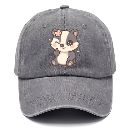 adorable badger with black and white stripes, one paw giving finger - Classic Cap - Urban Haze(Grey)