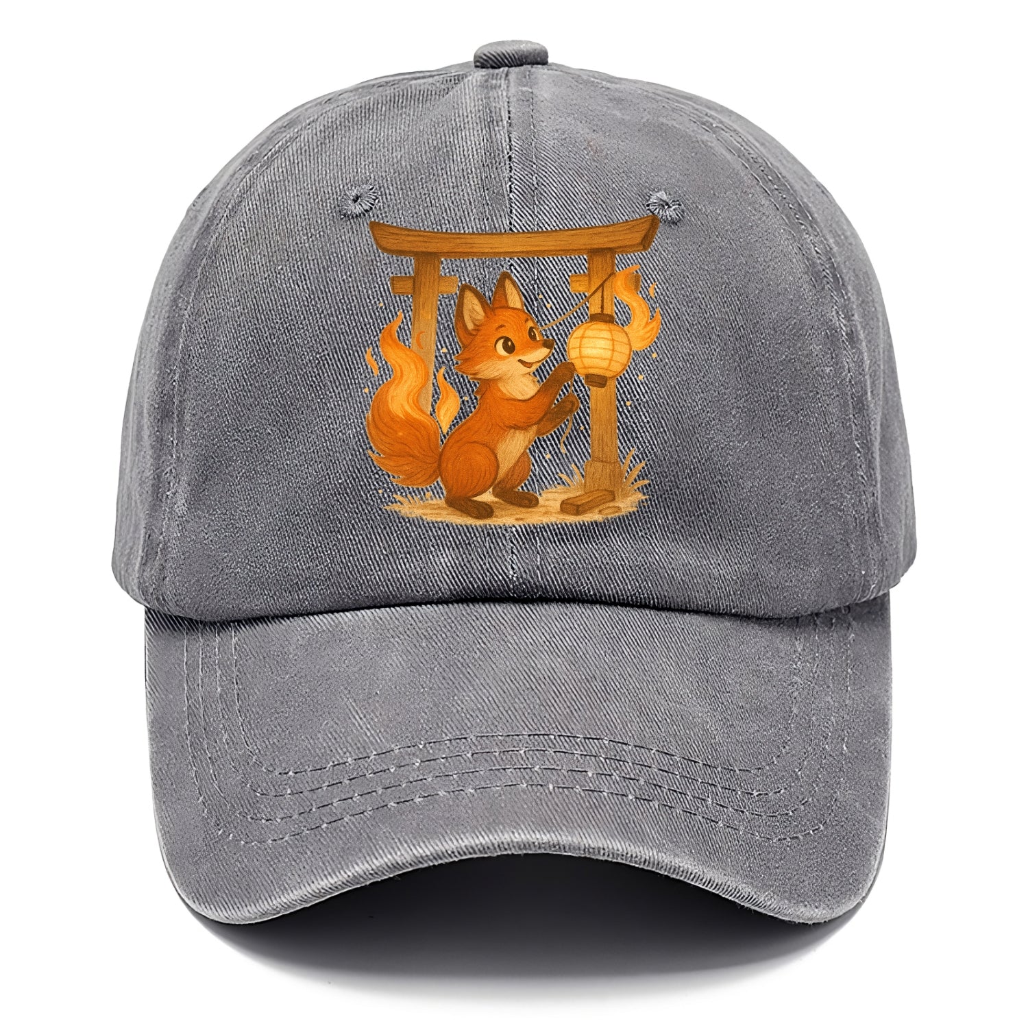 Foxfire kitsune stringing lanterns along a torii gate with tails of living flame - Classic Cap - Urban Haze(Grey)
