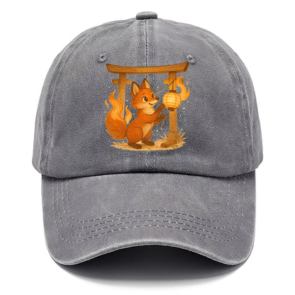 Foxfire kitsune stringing lanterns along a torii gate with tails of living flame - Classic Cap - Urban Haze(Grey)