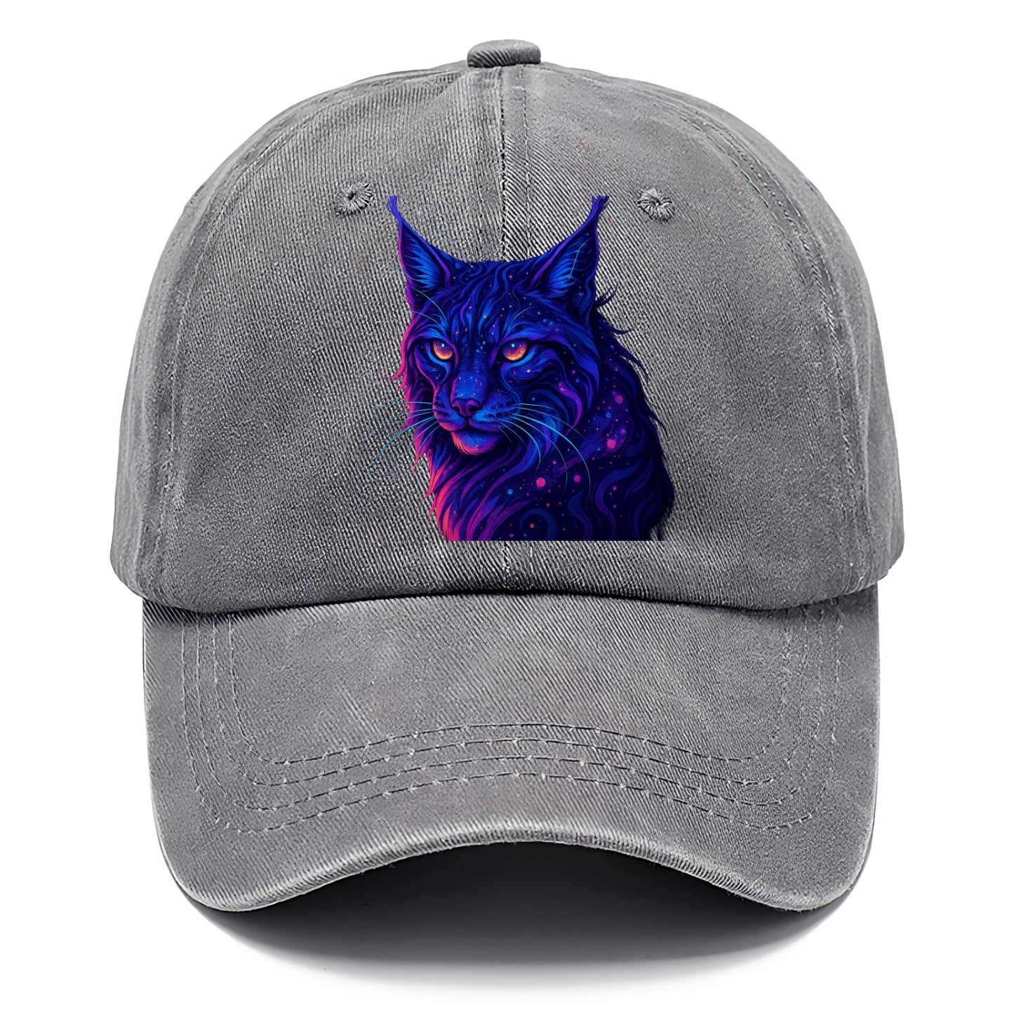 Stealthy lynx with ear tufts forming constellation patterns, nebula spots across the - Classic Cap - Urban Haze(Grey)