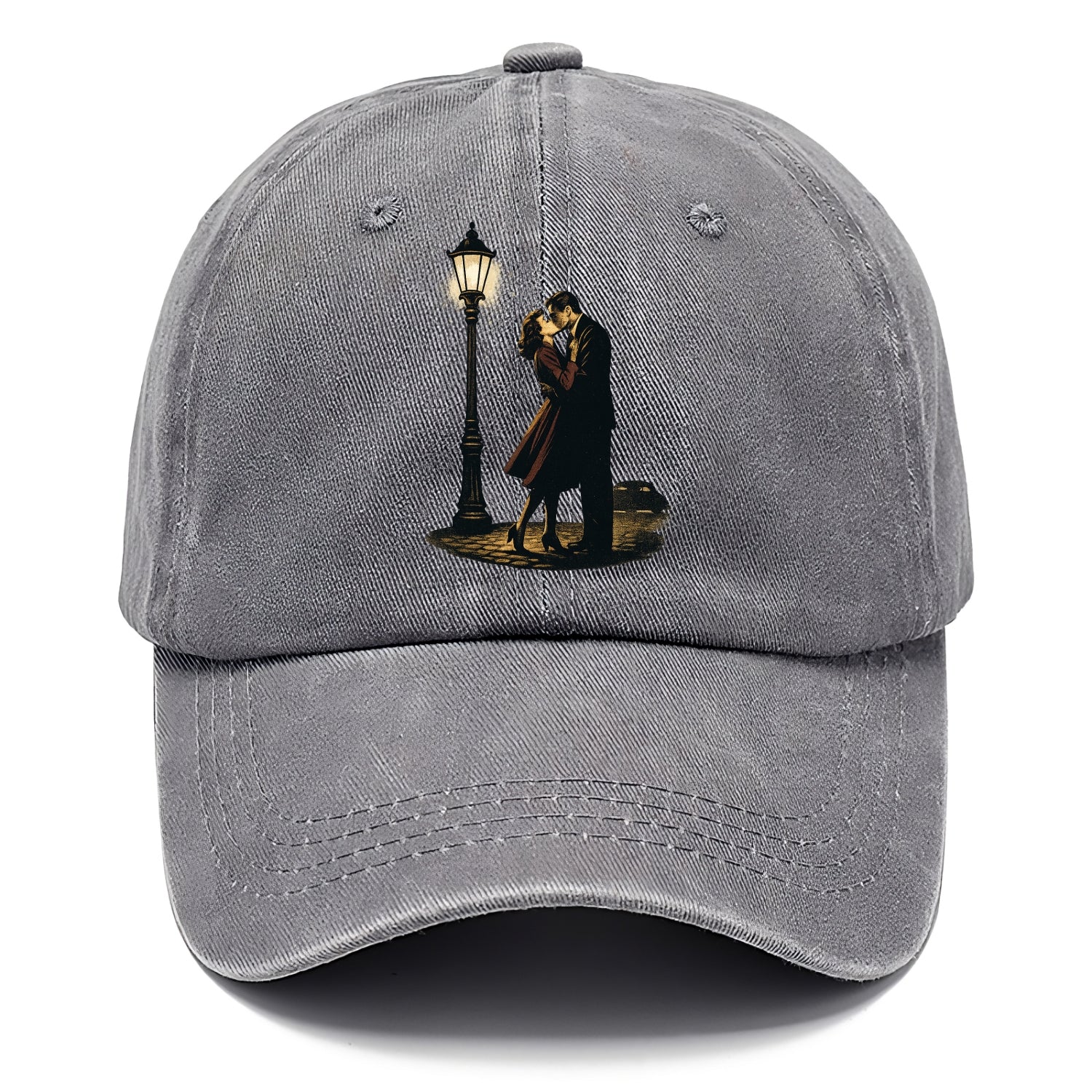 first kiss under vintage street lamp on cobblestone at night - Classic Cap - Urban Haze(Grey)