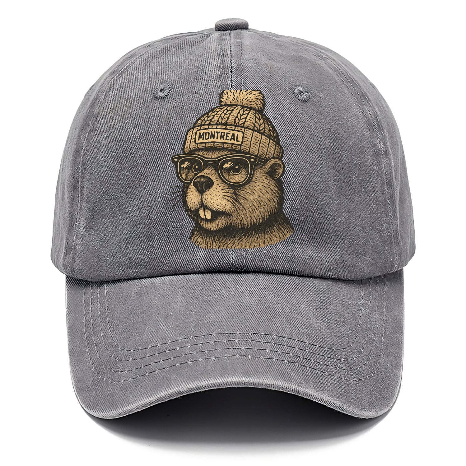 Montreal Beaver wearing Montreal beanie with pom pom and wayfarer sunglasses - Classic Cap - Urban Haze(Grey)
