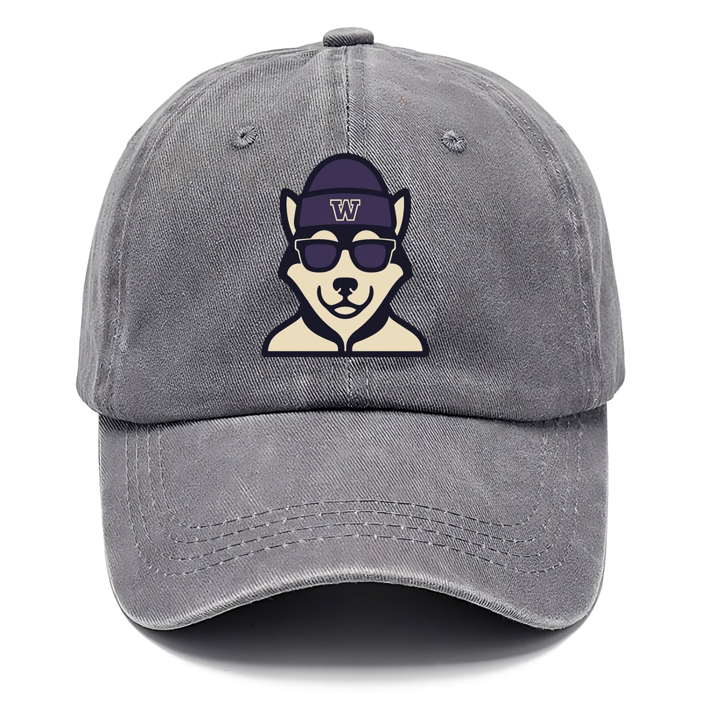 Seattle Husky wearing Washington beanie with W patch - Classic Cap - Urban Haze(Grey)