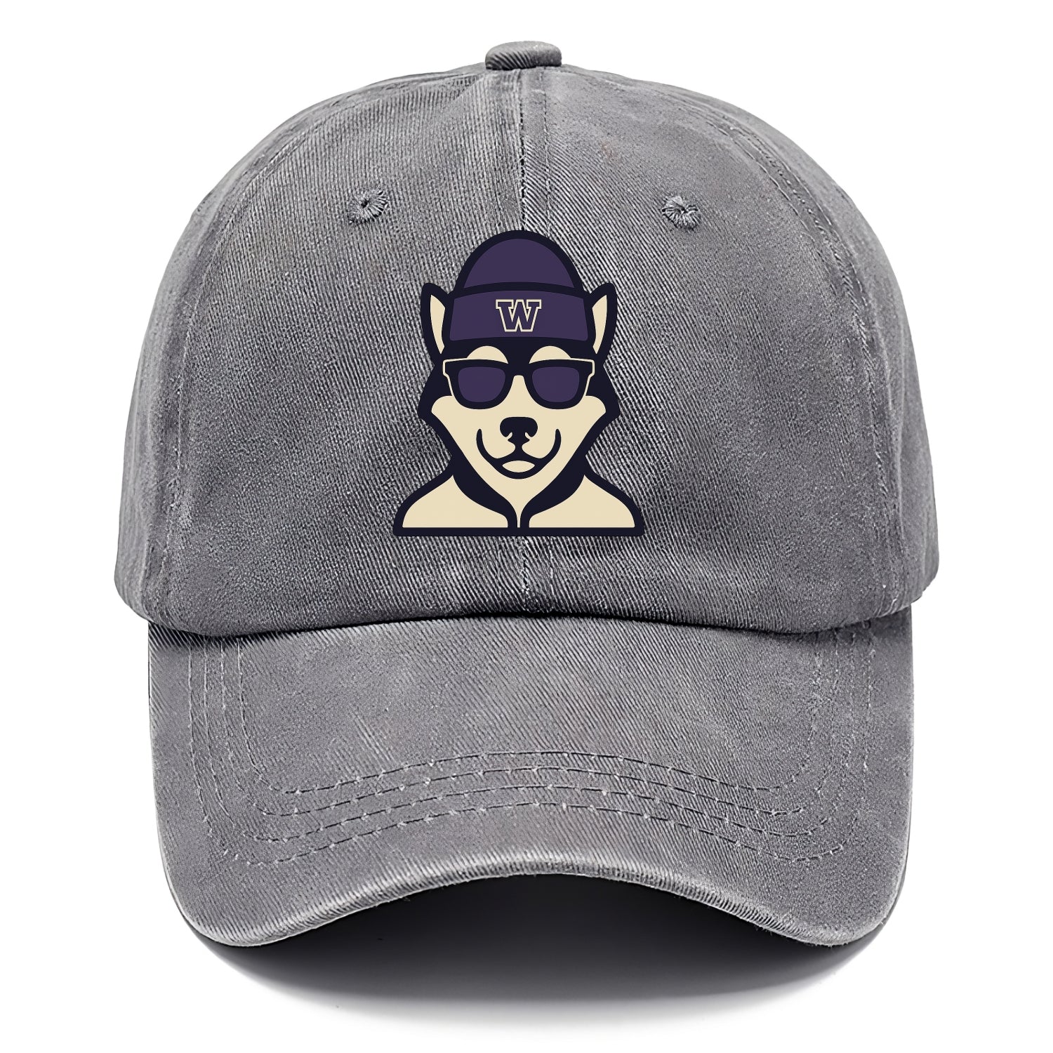 Seattle Husky wearing Washington beanie with W patch - Classic Cap - Urban Haze(Grey)