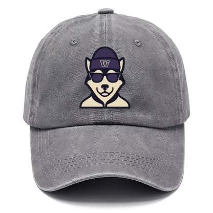 Seattle Husky wearing Washington beanie with W patch - Classic Cap - Urban Haze(Grey)