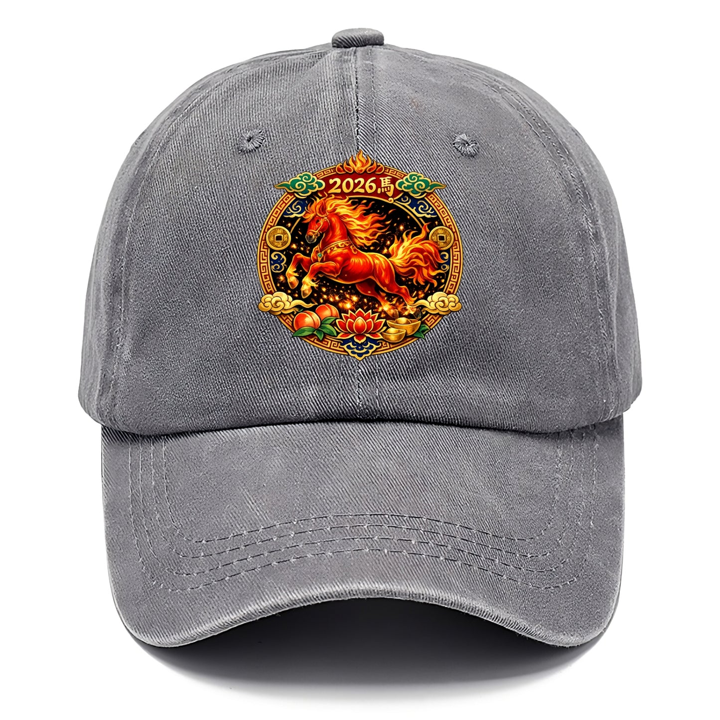 FIRE HORSE | Flaming mane and tail horse | Blazing orange and red colors | Dynamic - Classic Cap - Urban Haze(Grey)