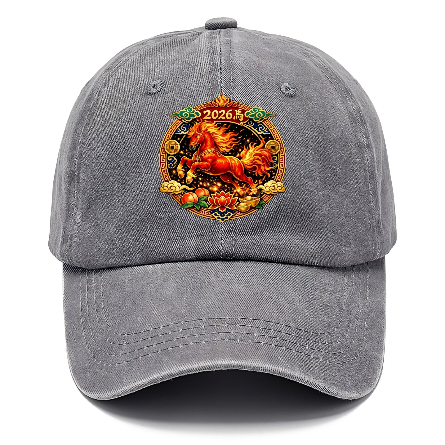 FIRE HORSE | Flaming mane and tail horse | Blazing orange and red colors | Dynamic - Classic Cap - Urban Haze(Grey)