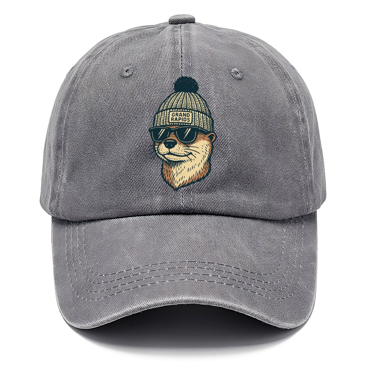 Grand Rapids River Otter wearing Grand Rapids beanie with pom pom and wayfarer - Classic Cap - Urban Haze(Grey)