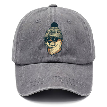 Grand Rapids River Otter wearing Grand Rapids beanie with pom pom and wayfarer - Classic Cap - Urban Haze(Grey)