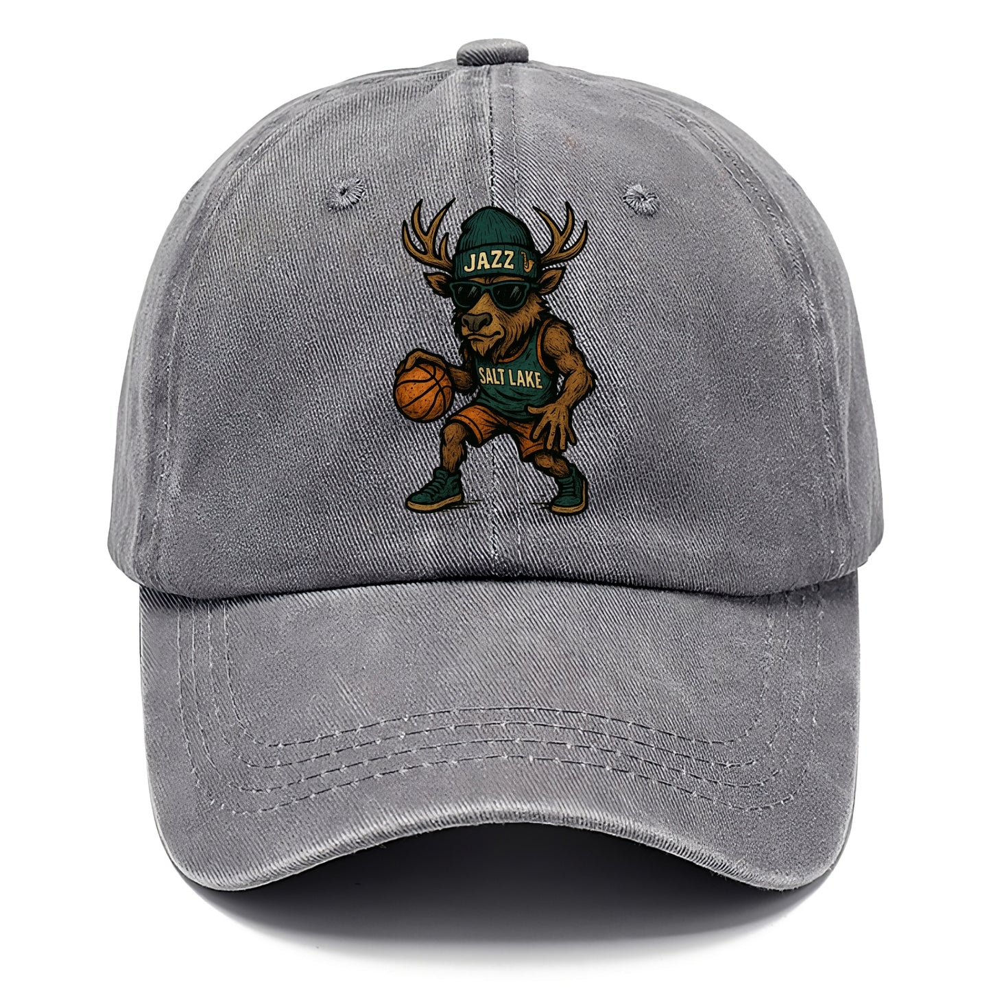 Salt Lake Elk wearing Jazz beanie with saxophone patch and wayfarer sunglasses - Classic Cap - Urban Haze(Grey)