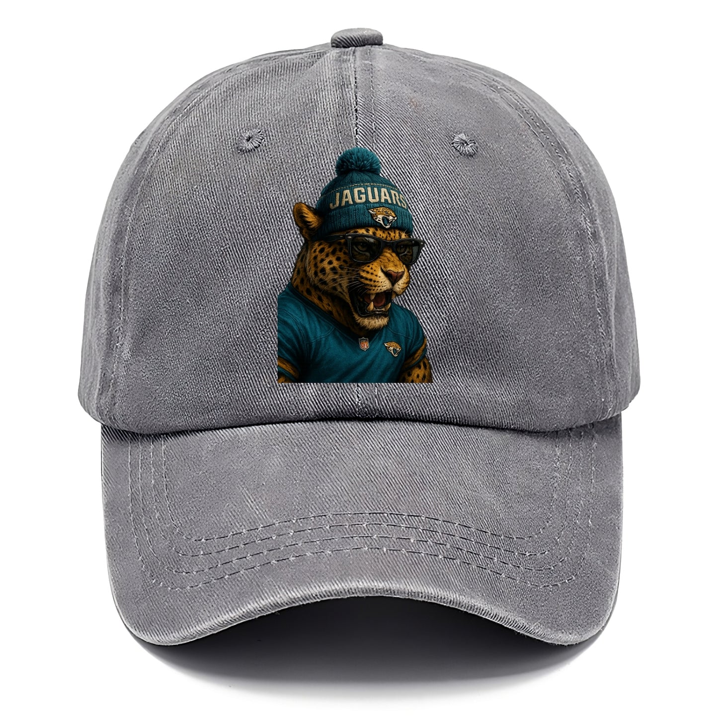 Jacksonville Jaguar wearing Jaguars teal and gold beanie with pom pom and wayfarer - Classic Cap - Urban Haze(Grey)