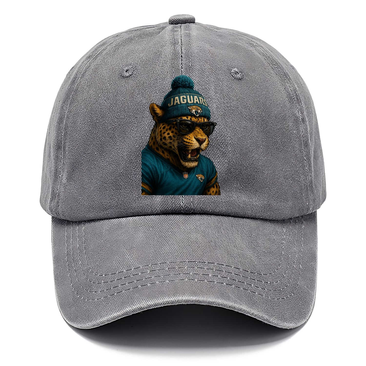 Jacksonville Jaguar wearing Jaguars teal and gold beanie with pom pom and wayfarer - Classic Cap - Urban Haze(Grey)