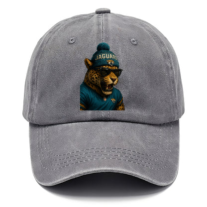 Jacksonville Jaguar wearing Jaguars teal and gold beanie with pom pom and wayfarer - Classic Cap - Urban Haze(Grey)