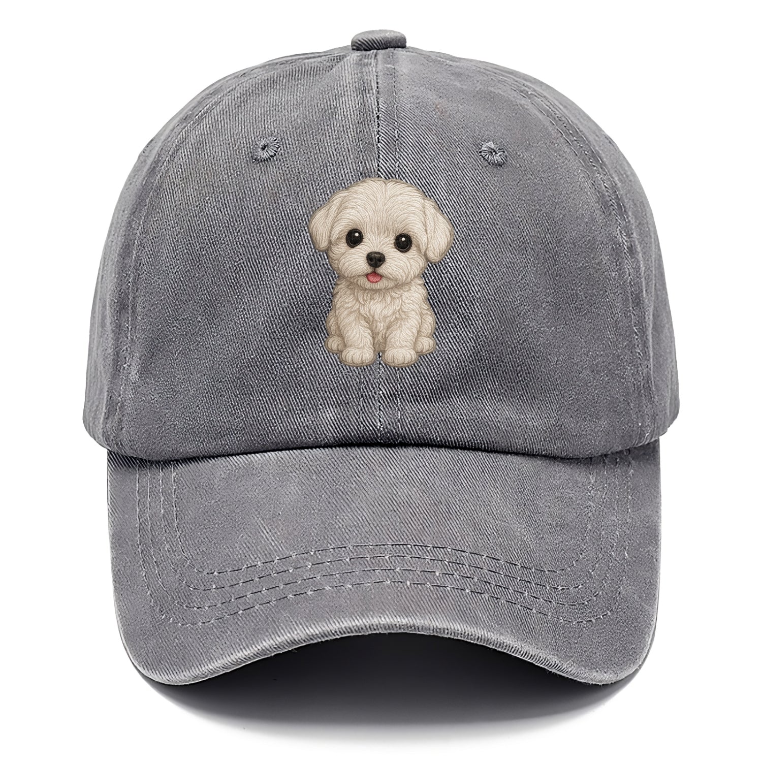 Baby Maltese Puppy - pure white silky coat, black button eyes, tiny nose, - Classic Cap - Urban Haze(Grey)