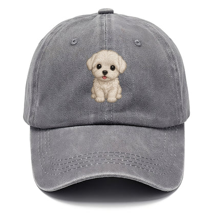 Baby Maltese Puppy - pure white silky coat, black button eyes, tiny nose, - Classic Cap - Urban Haze(Grey)