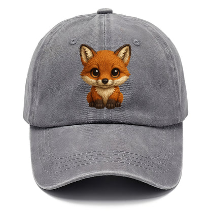 Baby Red Fox - russet fur, white chest, big amber eyes, perky ears, front-facing, - Classic Cap - Urban Haze(Grey)