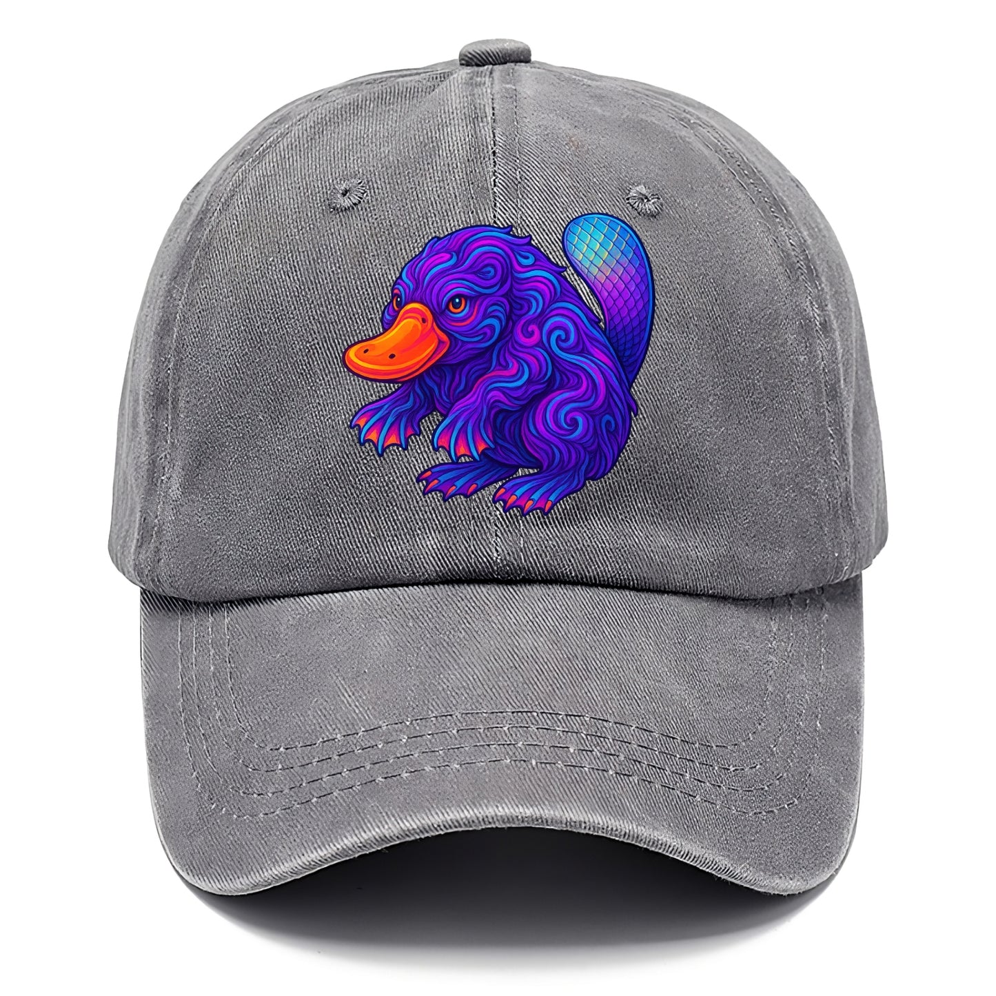 Quirky platypus with bill glowing in neon orange, beaver tail with holographic - Classic Cap - Urban Haze(Grey)