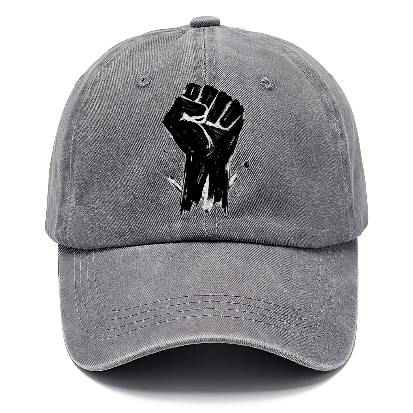 Raised fist in bold black ink brushstrokes - symbol of solidarity and resistance - Classic Cap - Urban Haze(Grey)