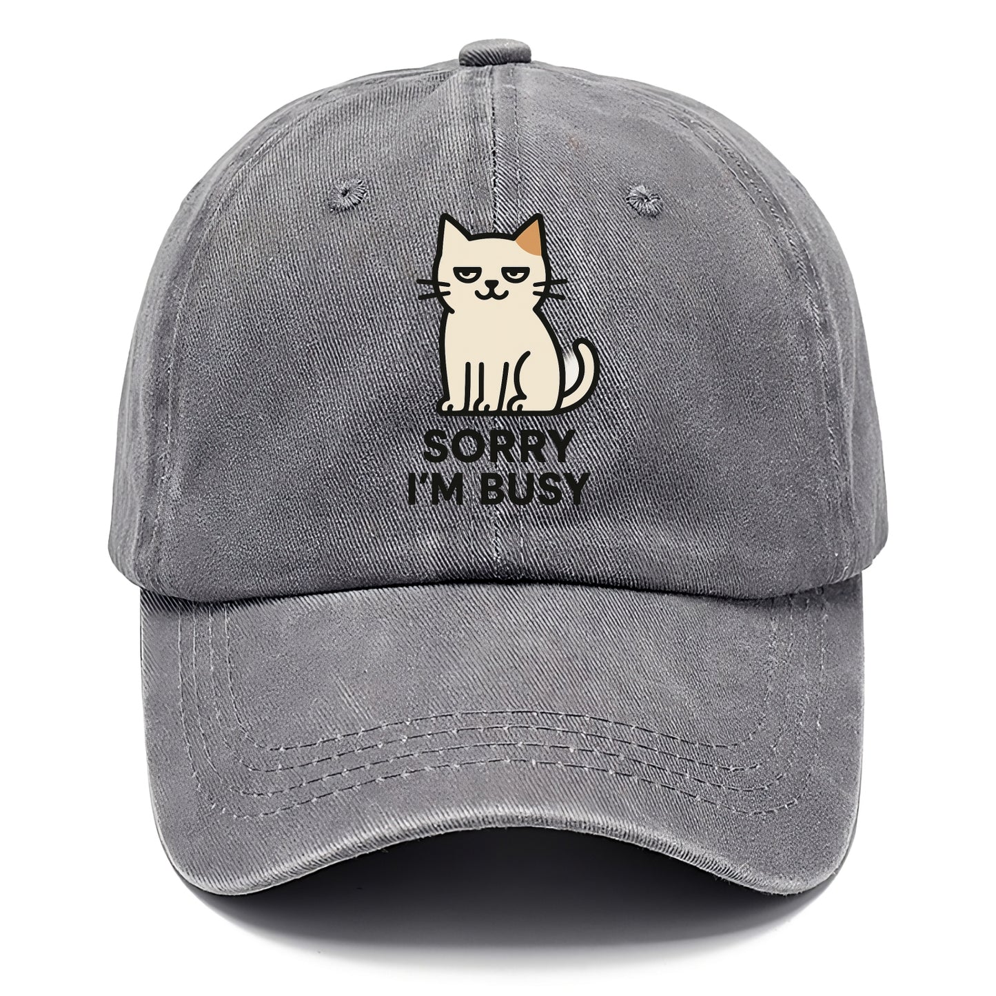 Cat sitting alone looking content - "SORRY I'M BUSY" - not sorry at all - Classic Cap - Urban Haze(Grey)
