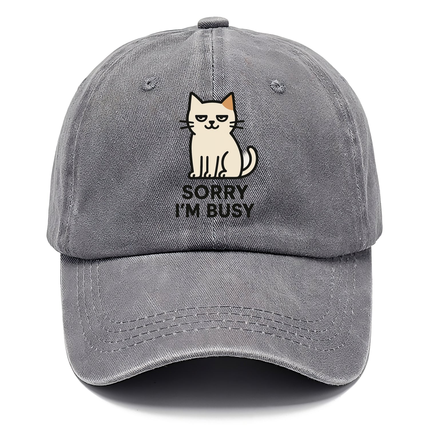 Cat sitting alone looking content - "SORRY I'M BUSY" - not sorry at all - Classic Cap - Urban Haze(Grey)