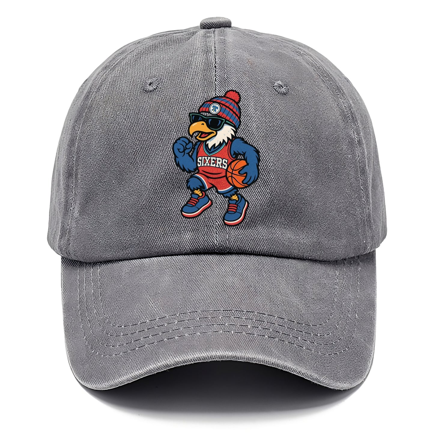 Philadelphia Eagle wearing 76ers red white and blue beanie with bell patch and - Classic Cap - Urban Haze(Grey)