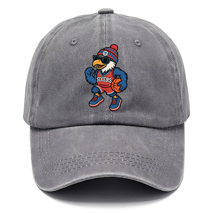 Philadelphia Eagle wearing 76ers red white and blue beanie with bell patch and - Classic Cap - Urban Haze(Grey)