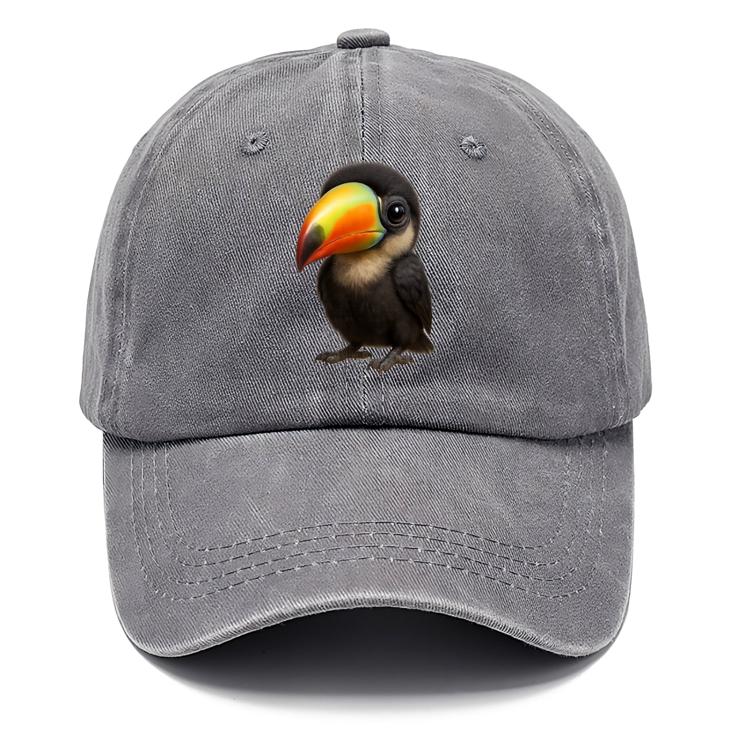 Baby Toucan - oversized colorful beak, black feathers, bright eyes, front-facing, - Classic Cap - Urban Haze(Grey)