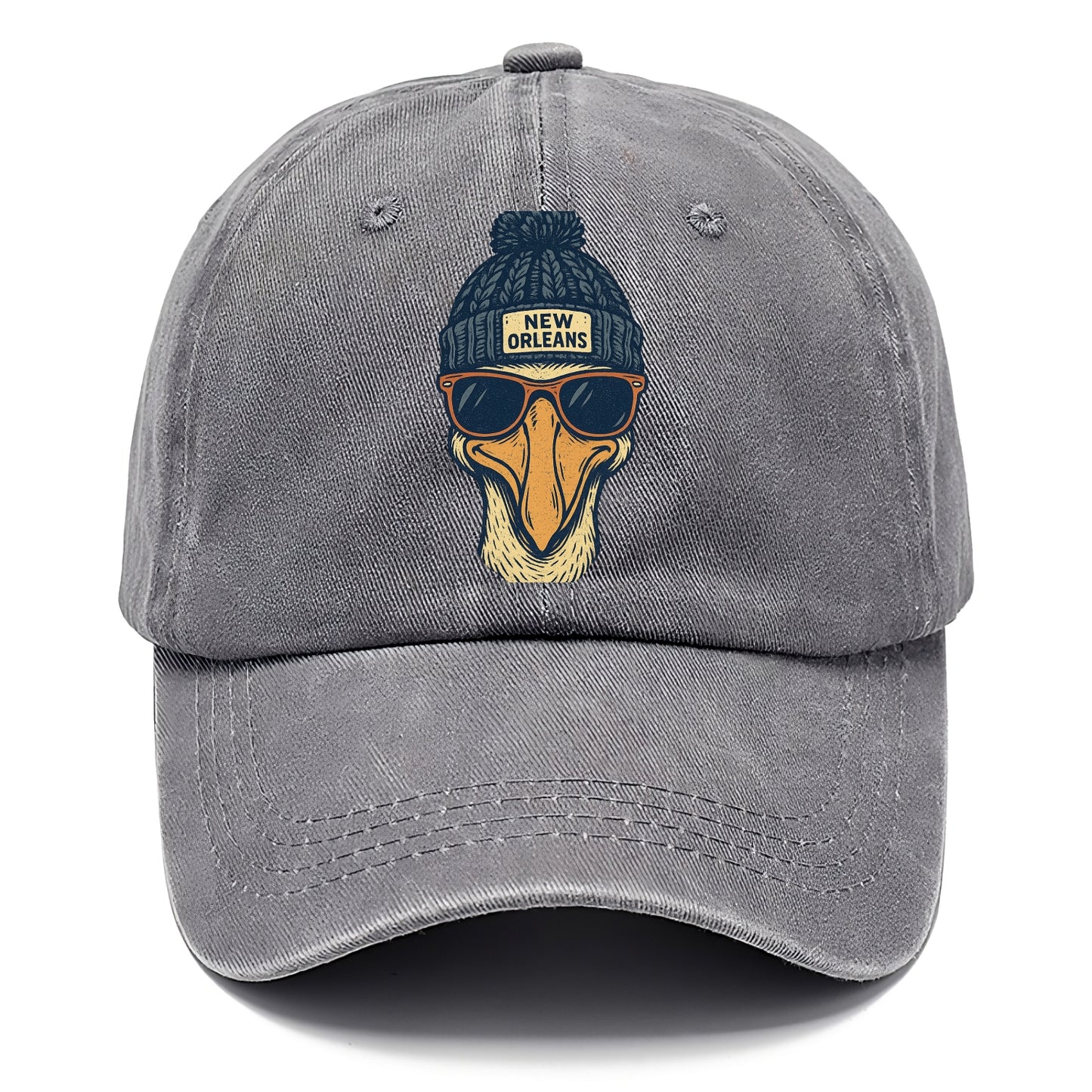 New Orleans Pelican wearing New Orleans beanie with pom pom and wayfarer sunglasses - Classic Cap - Urban Haze(Grey)