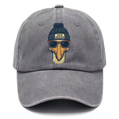 New Orleans Pelican wearing New Orleans beanie with pom pom and wayfarer sunglasses - Classic Cap - Urban Haze(Grey)