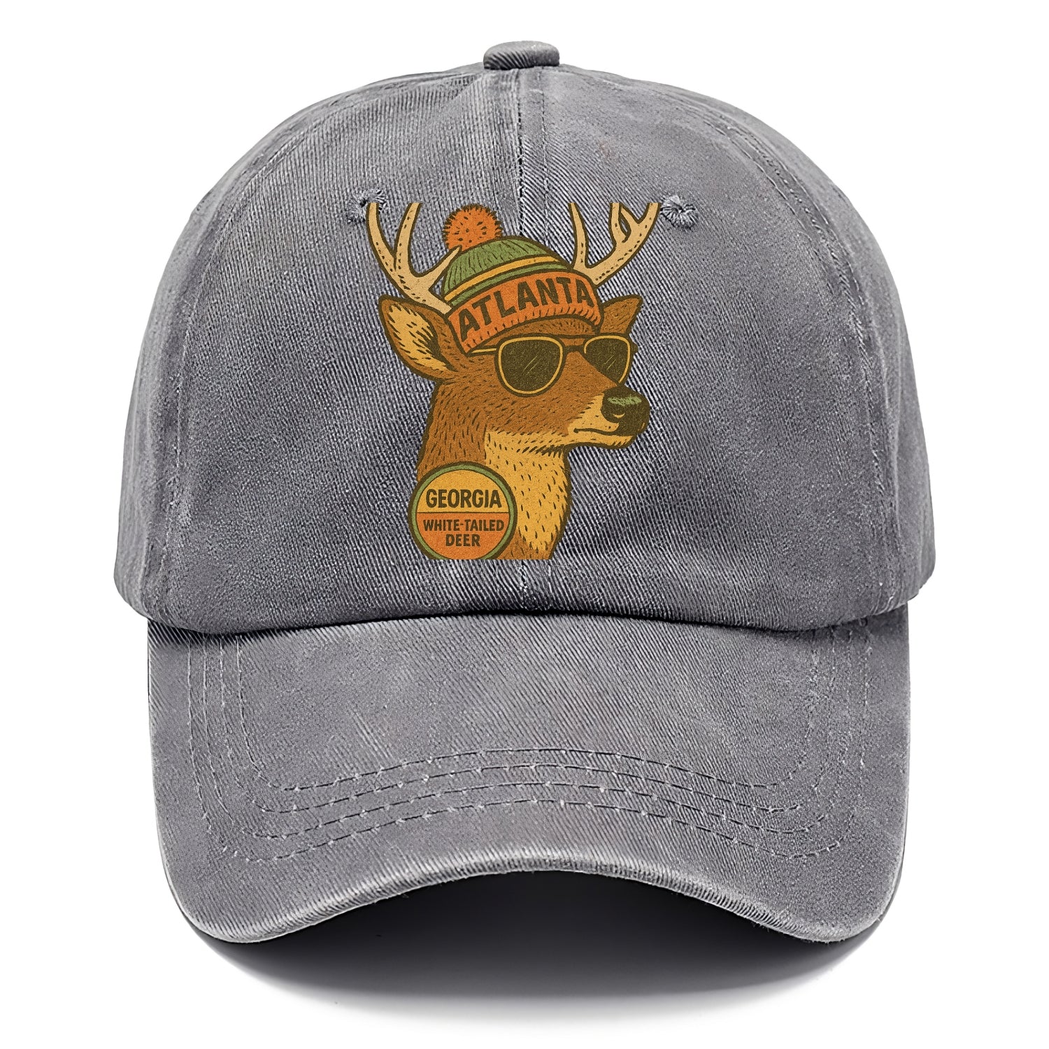 Georgia White-tailed Deer wearing Atlanta beanie with pom pom and wayfarer sunglasses - Classic Cap - Urban Haze(Grey)