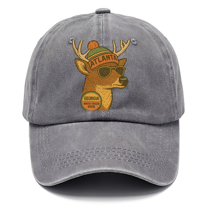 Georgia White-tailed Deer wearing Atlanta beanie with pom pom and wayfarer sunglasses - Classic Cap - Urban Haze(Grey)