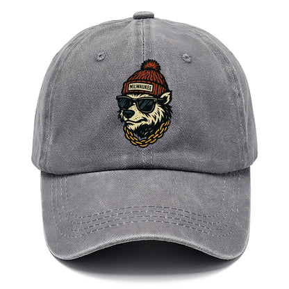 Milwaukee Badger wearing Milwaukee beanie with pom pom and wayfarer sunglasses - Classic Cap - Urban Haze(Grey)