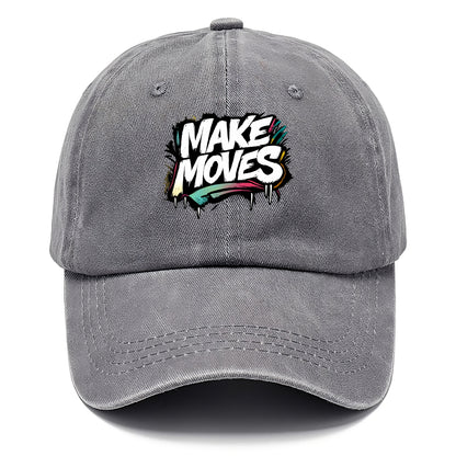 Bold typography design - "MAKE MOVES" - take action, progress forward - Classic Cap - Urban Haze(Grey)