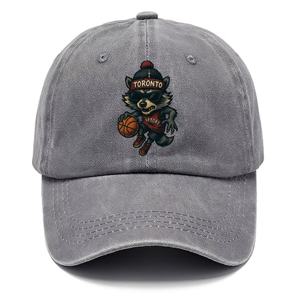 Toronto Raccoon wearing Raptors beanie with CN Tower patch and wayfarer sunglasses - Classic Cap - Urban Haze(Grey)