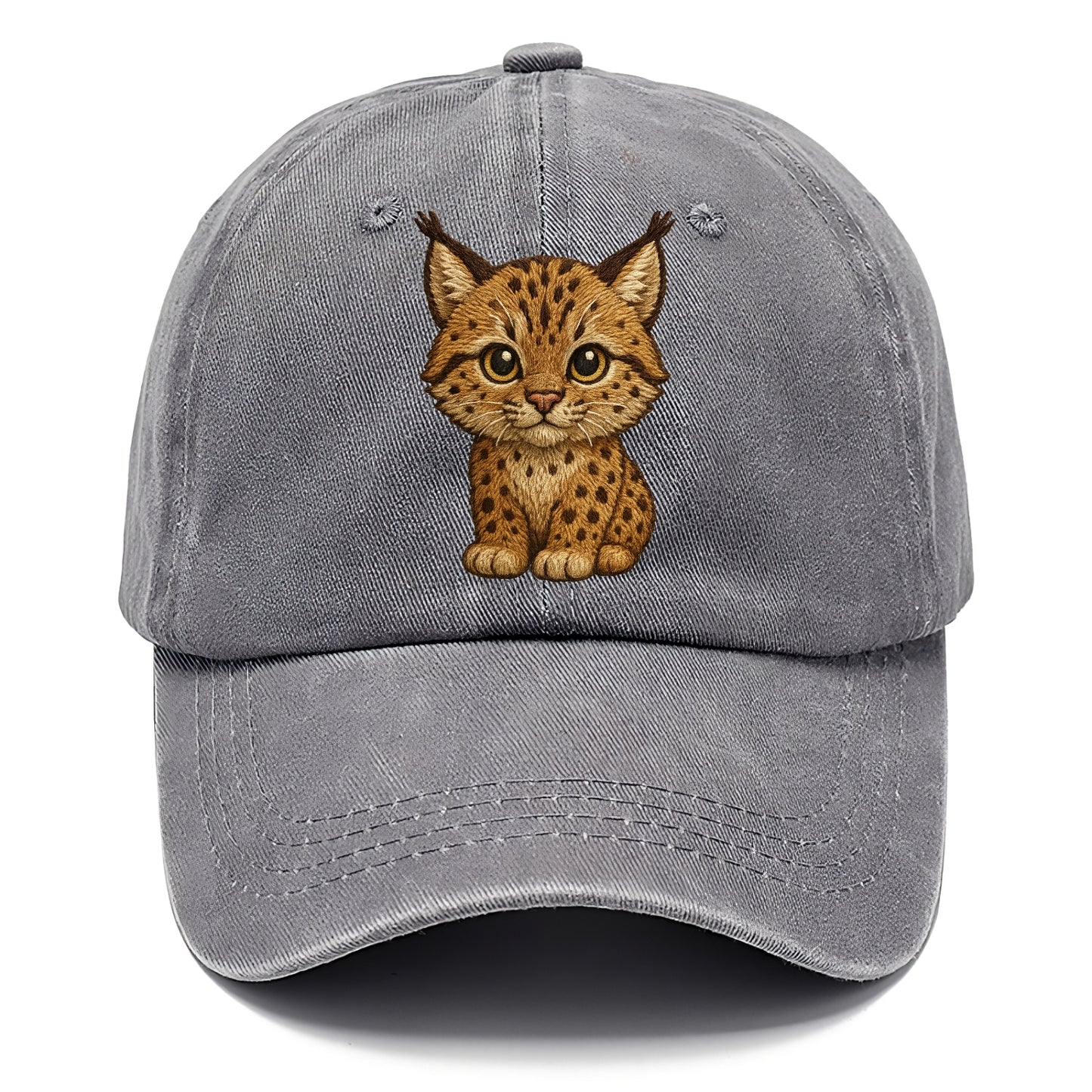 Baby Lynx Cub - tufted ears, spotted fur, golden eyes, front-facing, wild baby - Classic Cap - Urban Haze(Grey)